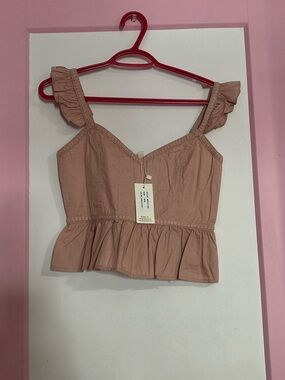 Ruffled Strap Peplum Camisole in Dusty Rose